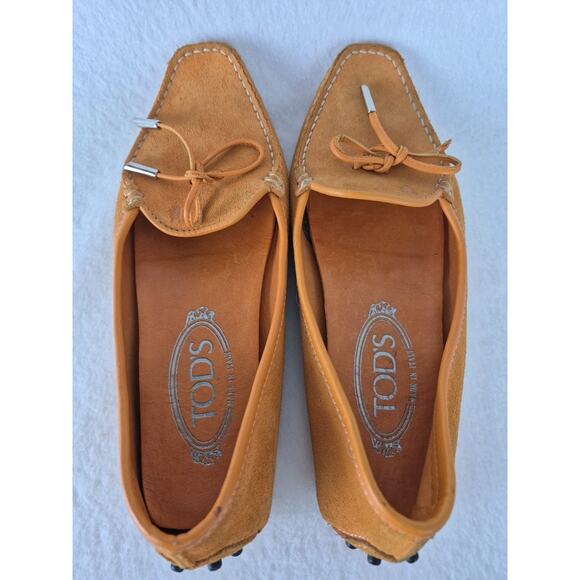 Tod’s Women’s Suede Driving Loafers Orange Size 5 Made in Italy Moccasins - Picture 5 of 11